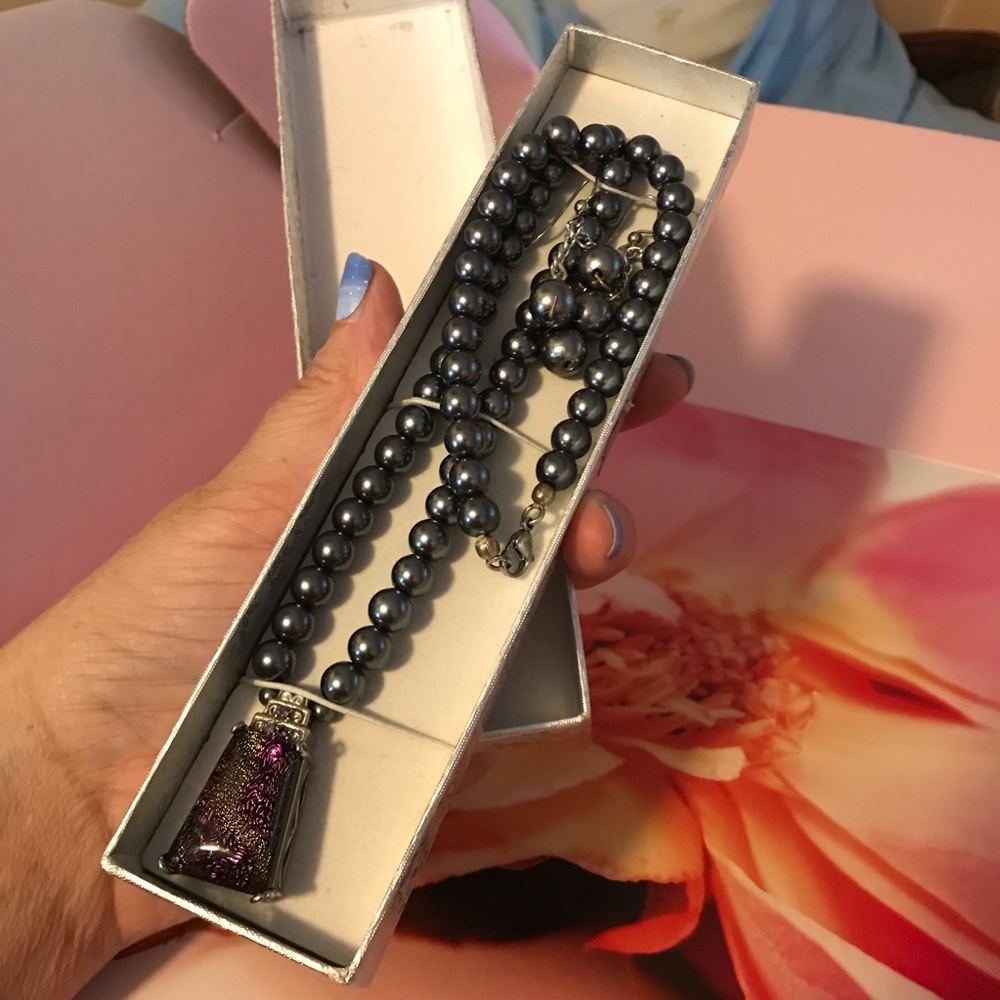 Purple and bead necklace with French hook earrings